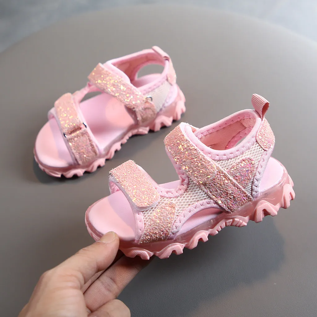 Сандалии TELOTUNY детские легкие светящиеся спортивные босоножки с блестками