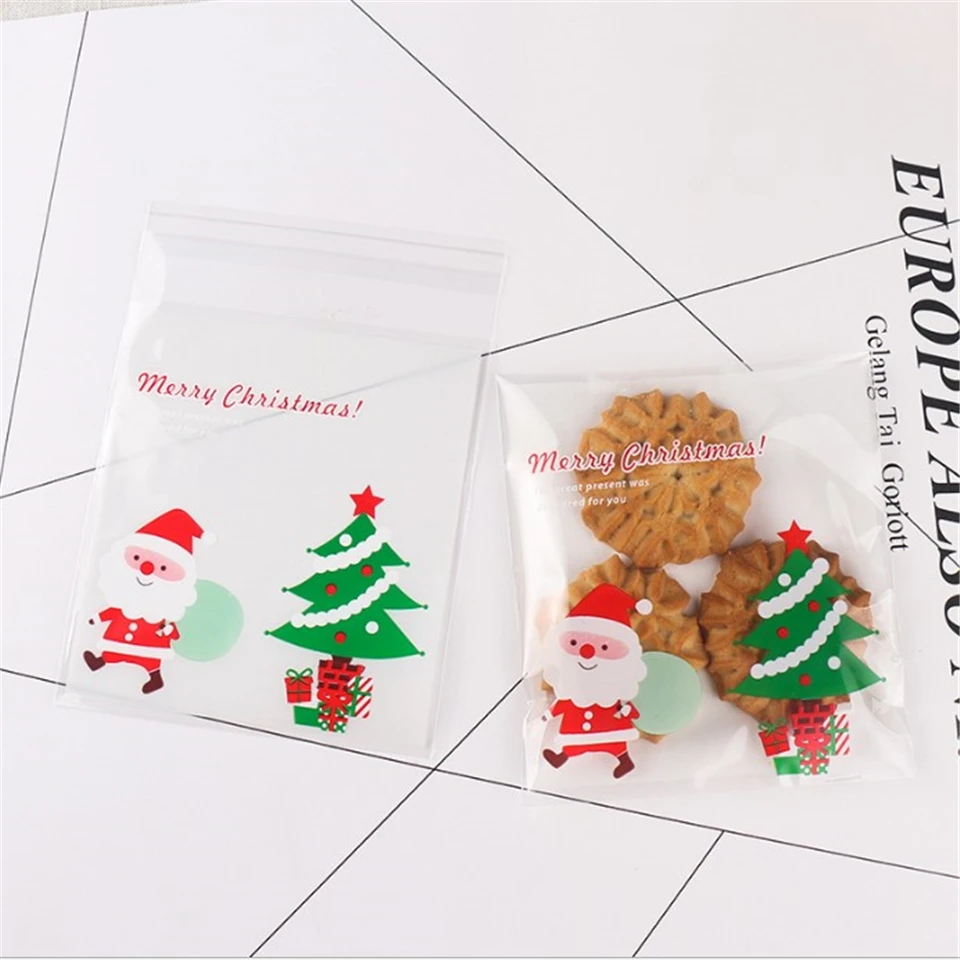 {D& P 100pcs 10X10+ 3 см Рождество печенья конфеты упаковки хлеба самоклеящаяся Пластик печенье закуски выпечка посылка милые сумки через плечо