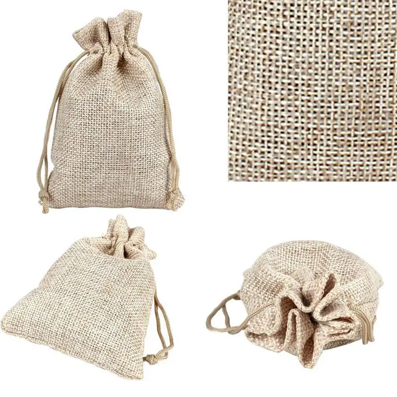 

100pcs Burlap Packing Pouches Drawstring Bags 13x18cm Gift Bag Jute Packing Storage Linen Jewelry Pouches Sacks for Wedding Part