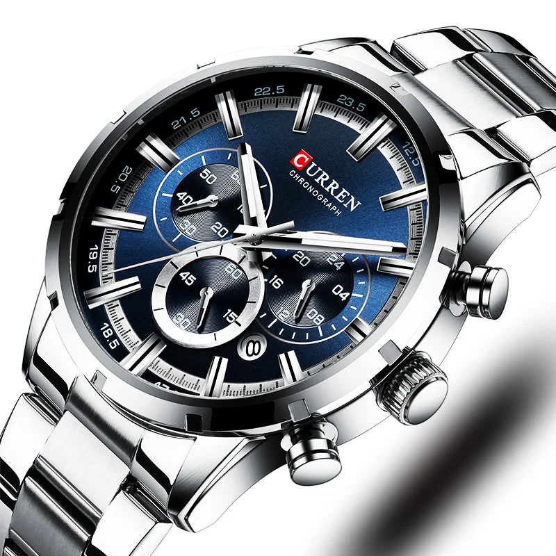 Curren Мужские часы с хронографом из нержавеющей стали мужские 2019 брендовые