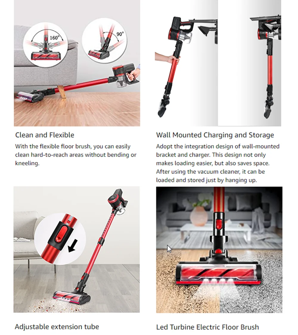 

MOOSOO K17 23Kpa Cordless Vacuum Cleaner Powerful Suction Floor Brush with LED Lights Wireless Dust Collector Home Cleaning Kit