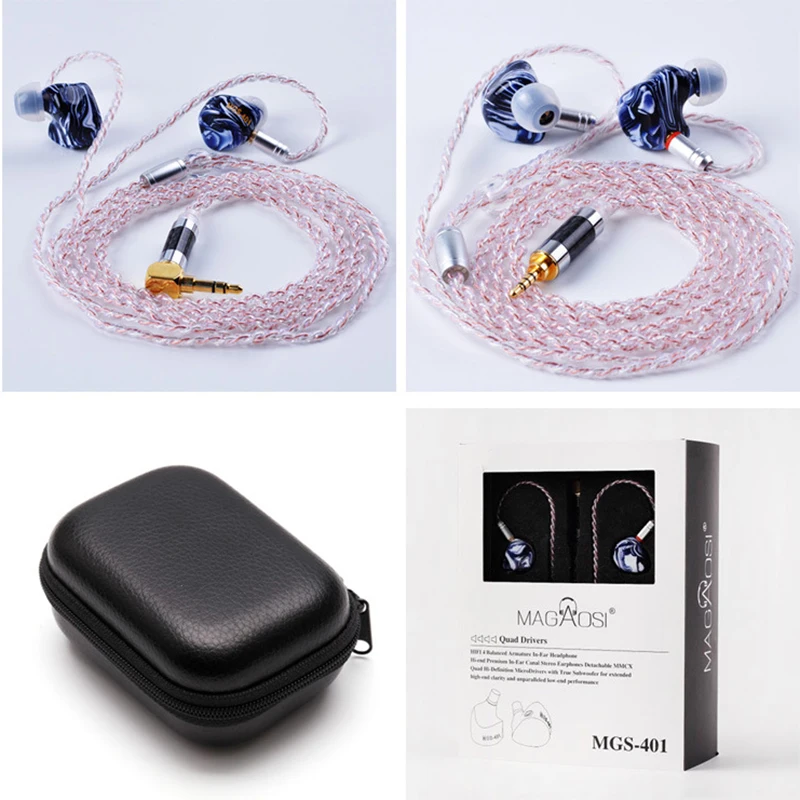 

MAGAOSI MGS-401 HIFI 4 Unit Balanced Armature In Ear Headphone Detachable Cable Wired Earphone Earbuds Blue And White Porcelain