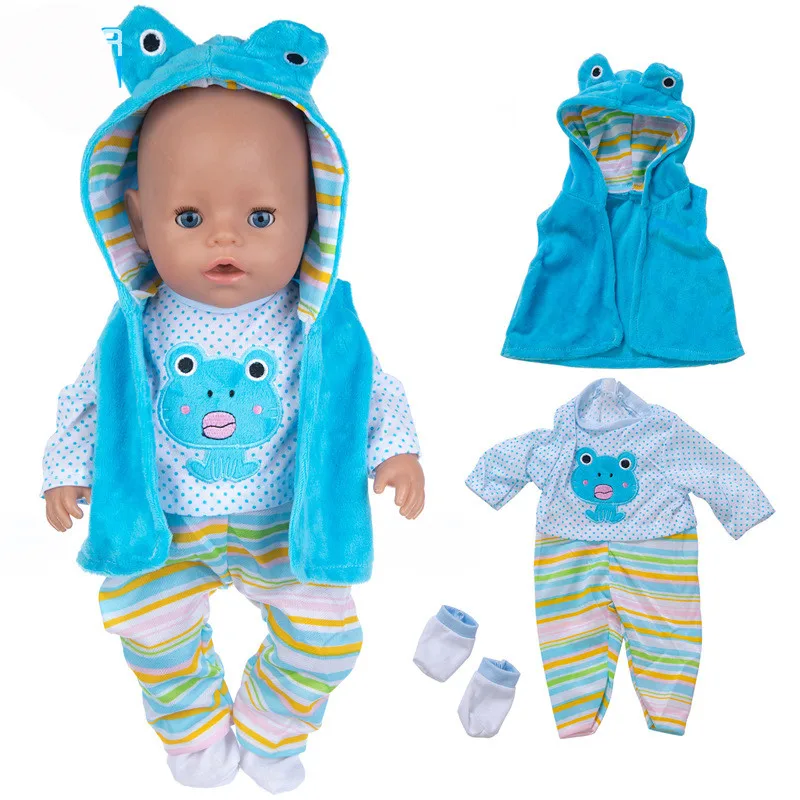 

2021 New Lovely Blue Frog Suit Doll Clothes Accessories Fit 43cm Born New Baby For Baby Birthday Gift