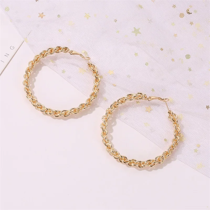 Gold Silver Color Punk Big Round Circle Hoop Earrings Women Hollow Metal Twist Chain Loop Earring Statement Charm Ear Jewelry | Украшения и