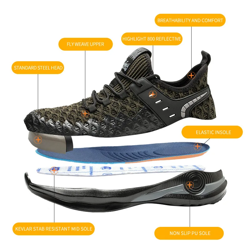 

Safety Boots Men Shoes Sneakers Breathable Anti-Smashing Lightweight Work Boots Indestructible Sneakers with Steel Toe Cap 37-50