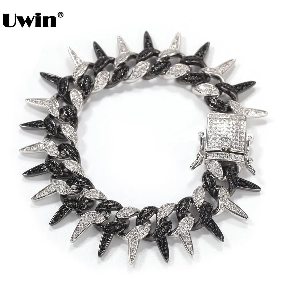 

UWIN Hip Hop Jewelry 19mm Thorns Miami Cuban Bracelet Iced Out Micro Pave Cubic Zirconia Bracelets for Women Men Fashion Jewelry