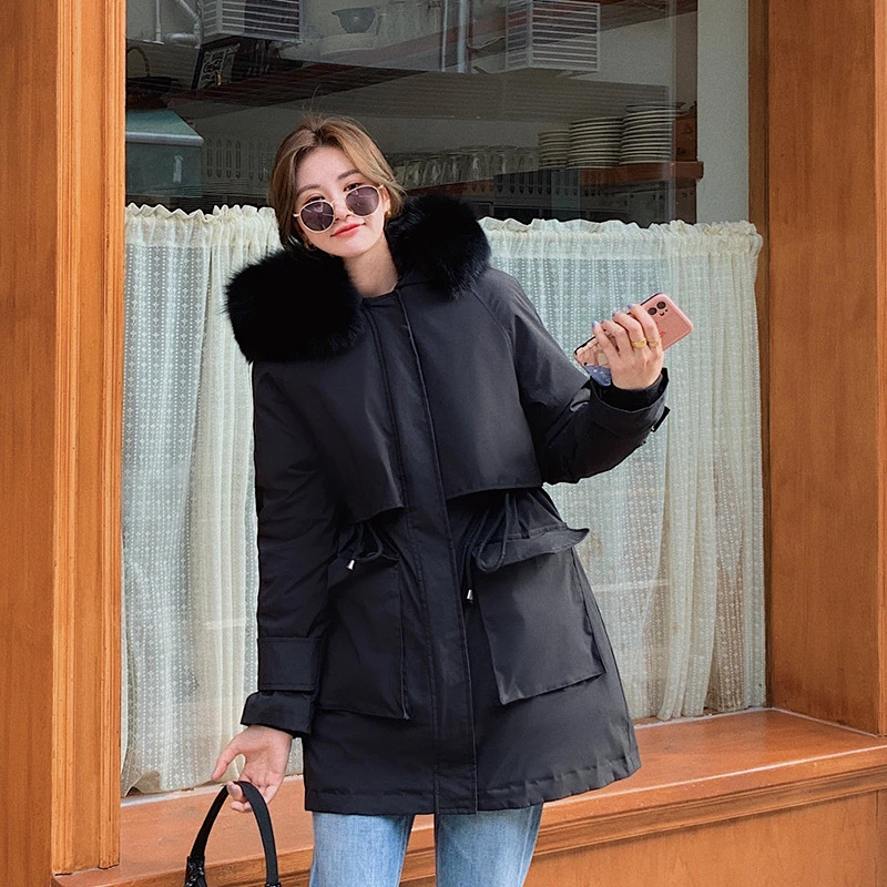 Новинка 2021 модная теплая пуховая парка с капюшоном и меховой подкладкой из