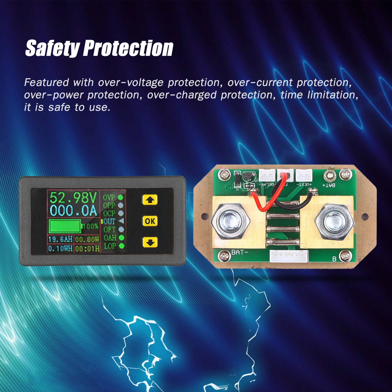 90V 0-500A Digital LCD Display Coulometer 2-way Current Measurement Voltmeter Ammeter Watt Meter Voltage Energy Monitor | Инструменты