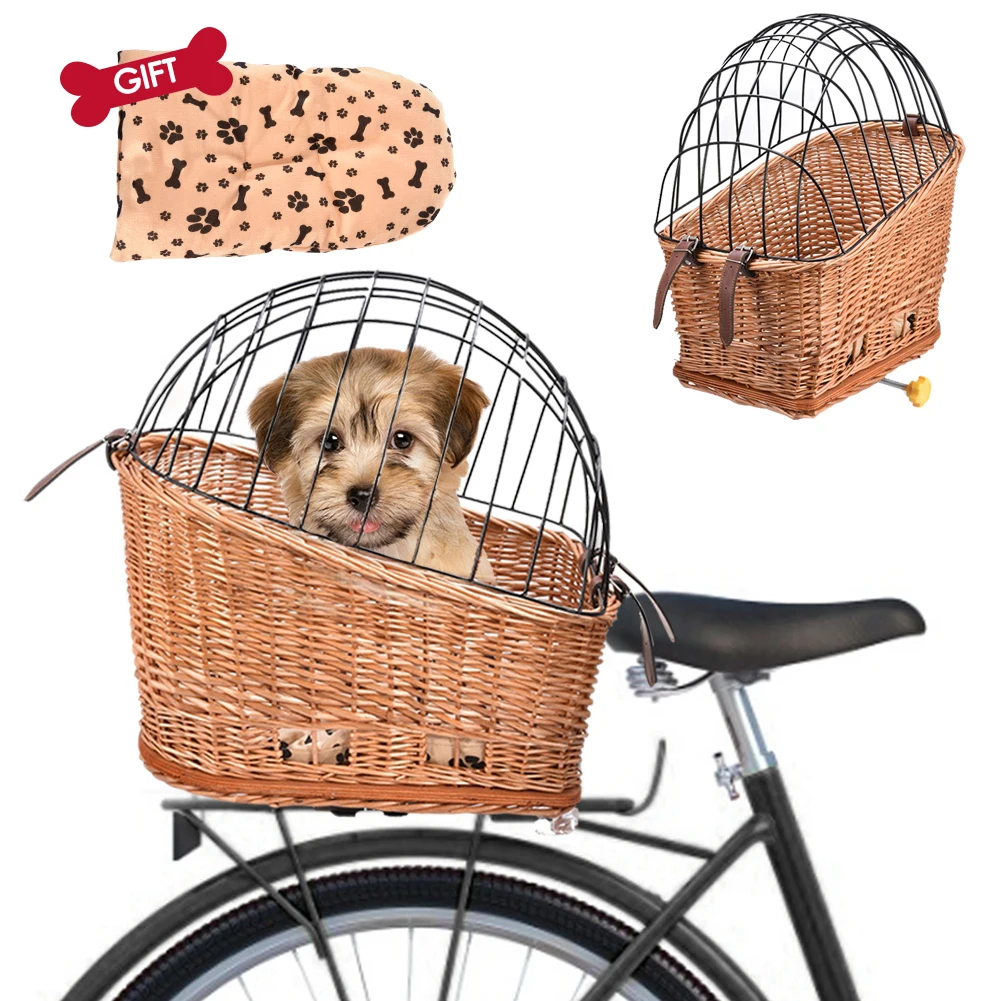 

Cat Dog Bicycle Front Handlebars Basket Bike Basket Rear Mount Willow Small Pet Cat Dog Cage Carrier For Bikes Pet Accessories