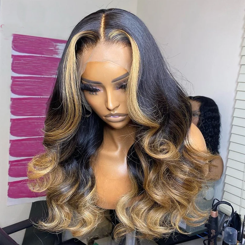 

Highlight Ombre Brown 100%Human Hair Transparent T Part Lace Front Lace Wigs With Baby Hair Bleached Knots Breathable Mesh Cap