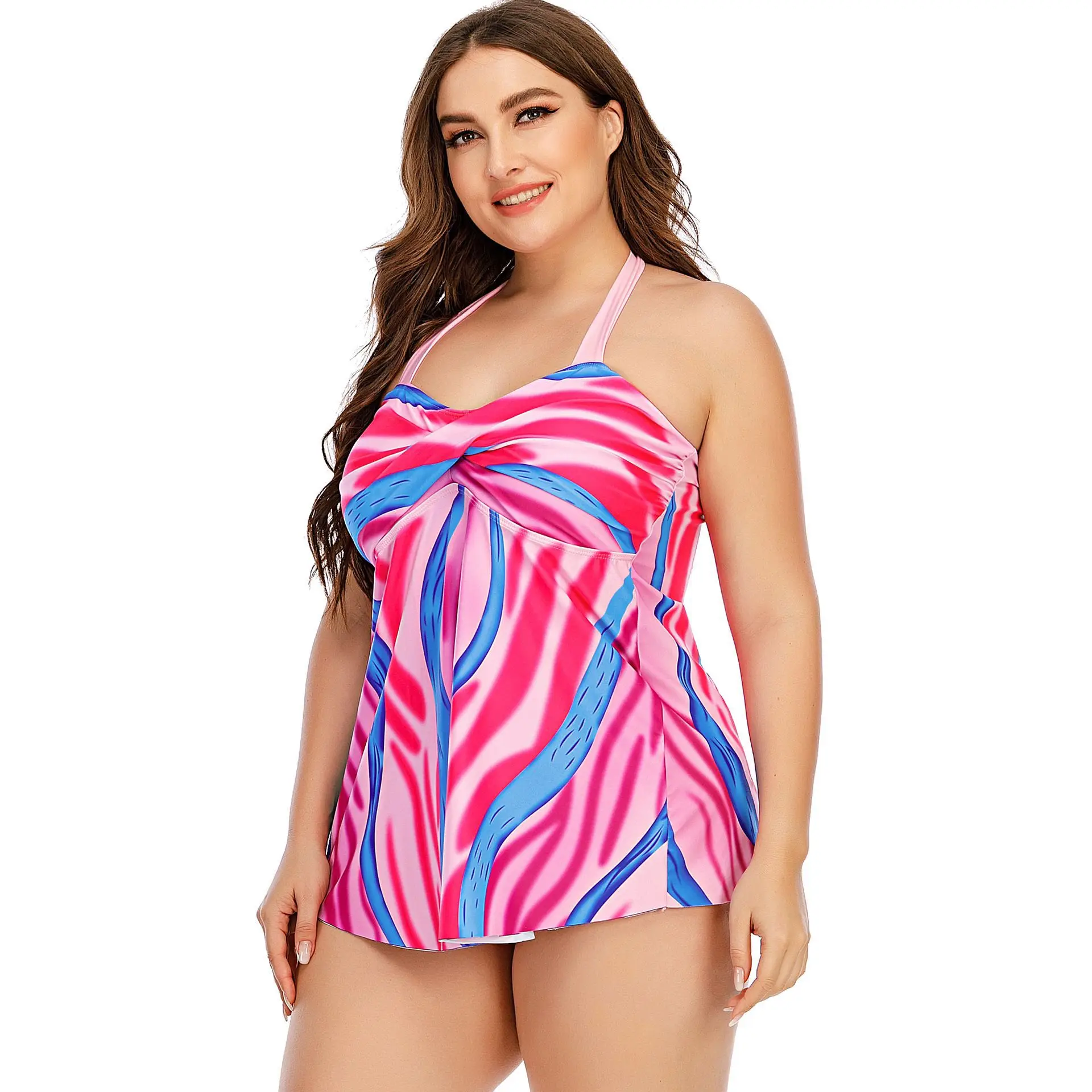 

Новинка 2021, бикини с цифровой печатью, галстук с подвесным воротником, большой размер, международная торговля, купальный костюм для женщин с...