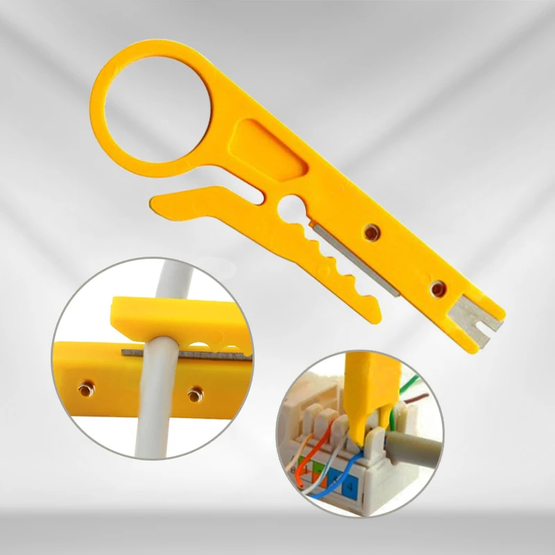 

Simple Easy Mini Yellow Wire Stripper Portable Pocket Net Cable Trimmer Cutter Crimping Tool