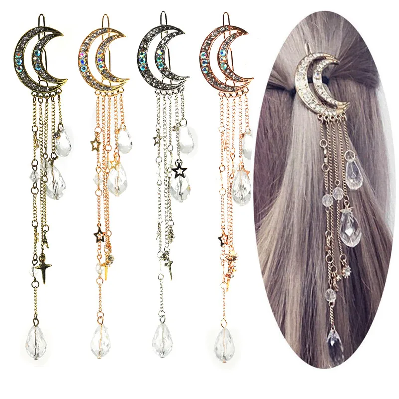 4 цвета роскошные для женщин и девочек с рисунками Луны полумесяц заколки волос