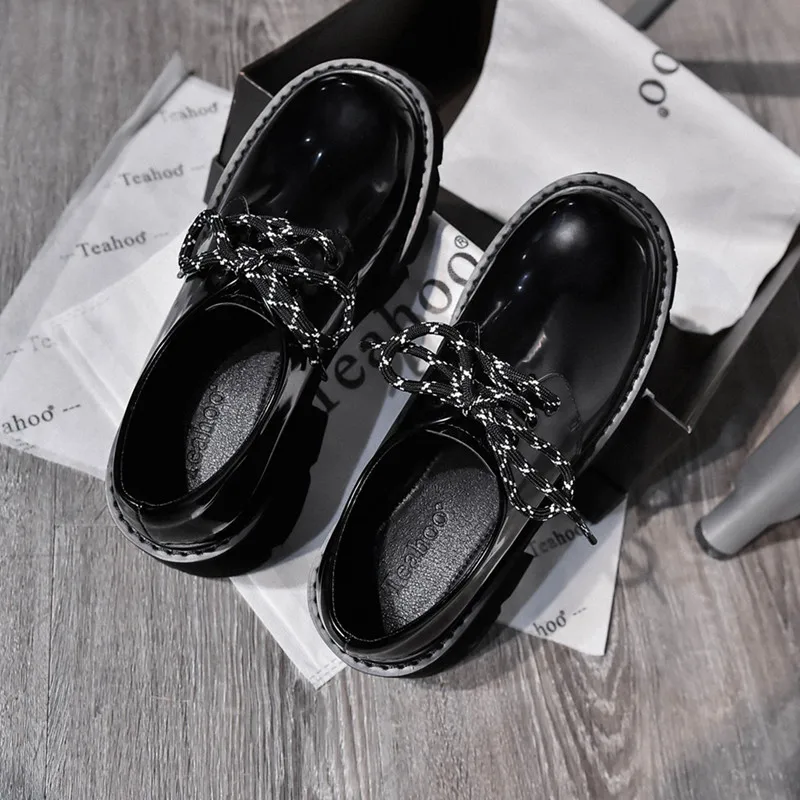 Женские туфли Дерби в британском стиле ретро на плоской подошве оксфорды круглый