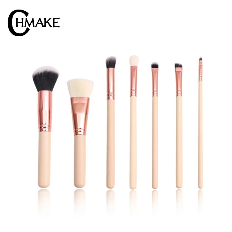 TS10-7pcs CHMAKE набор профессиональных кистей для макияжа цвета розового золота, набор кистей для макияжа, набор инструментов, тени для век, основа, пудра, натуральные синтетические волосы - Handle Color: TS10-7pcs