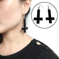 1pair acrylic earrings punk gothic black acrylic inverted cross drop earring lady personality earrings women fashion jewelry