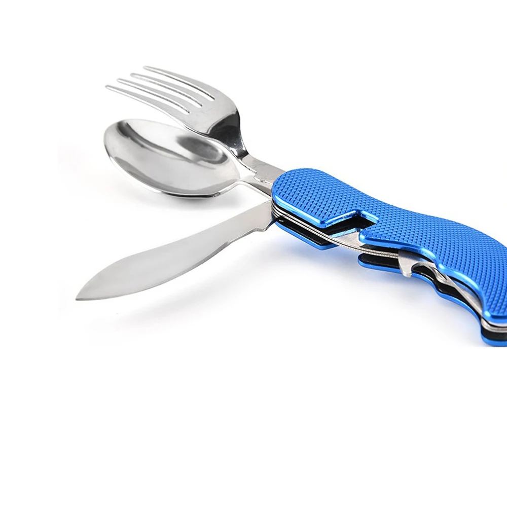 На открытом воздухе 3 в 1 Складная посуда Нержавеющая сталь Ложка Отдых на