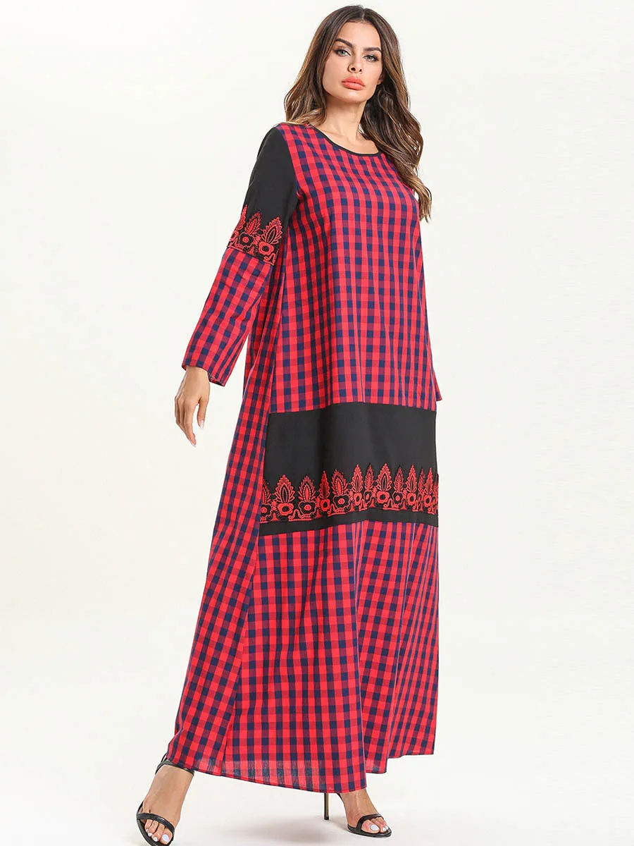 Abaya турецкое платье модное простое красное клетчатое кружевное осеннее и кафтан