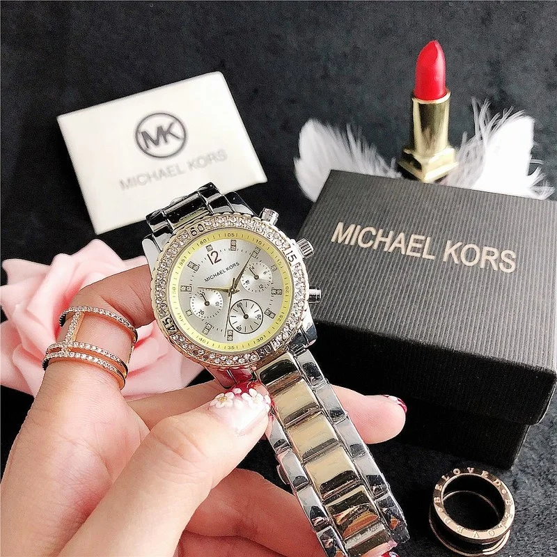 

Tops luxury brand womens watch MK quartz ladies wristwatches fashion diamond case gold Orologio da donna