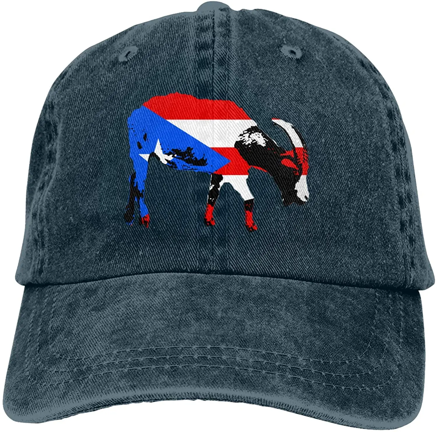 

Puerto Rico Goat Silhouette Sports Denim Cap Adjustable Unisex Plain Baseball Cowboy Snapback Hat