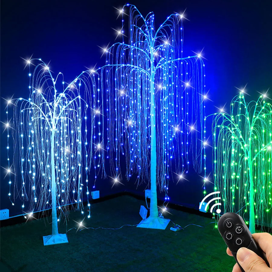 Outdoor LED Weeping Willow Tree Lights Lighted RGB Christmas Artificial Drooping Tree Light for Wedding Garden Holiday Decor