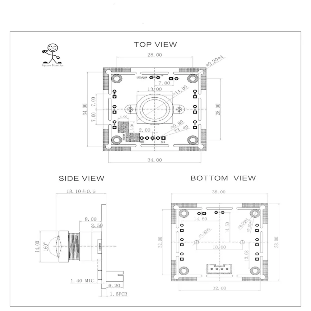 Taidacent 1MP широкоугольная 160 свободный привод 720P HD камера безопасности PCB Android USB OTG