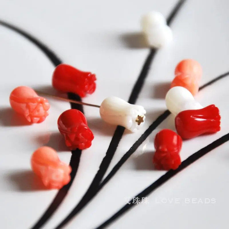 Оптовая продажа 10 шт. натуральные окрашенные красные коралловые бусины цветок