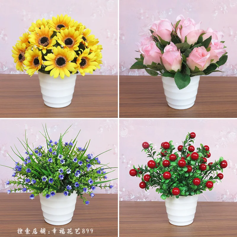 Simulation plant plastic artificial flower home furnishing set ornaments indoor dining room flower art small fresh potted plants