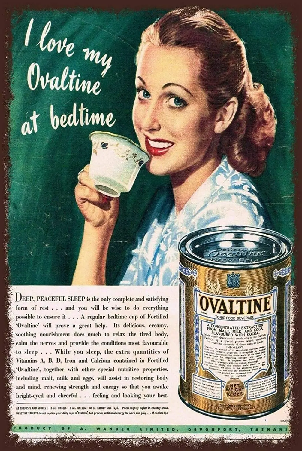 

Bedtime Drink Metal Tin Sign 12x8 Inch Decor