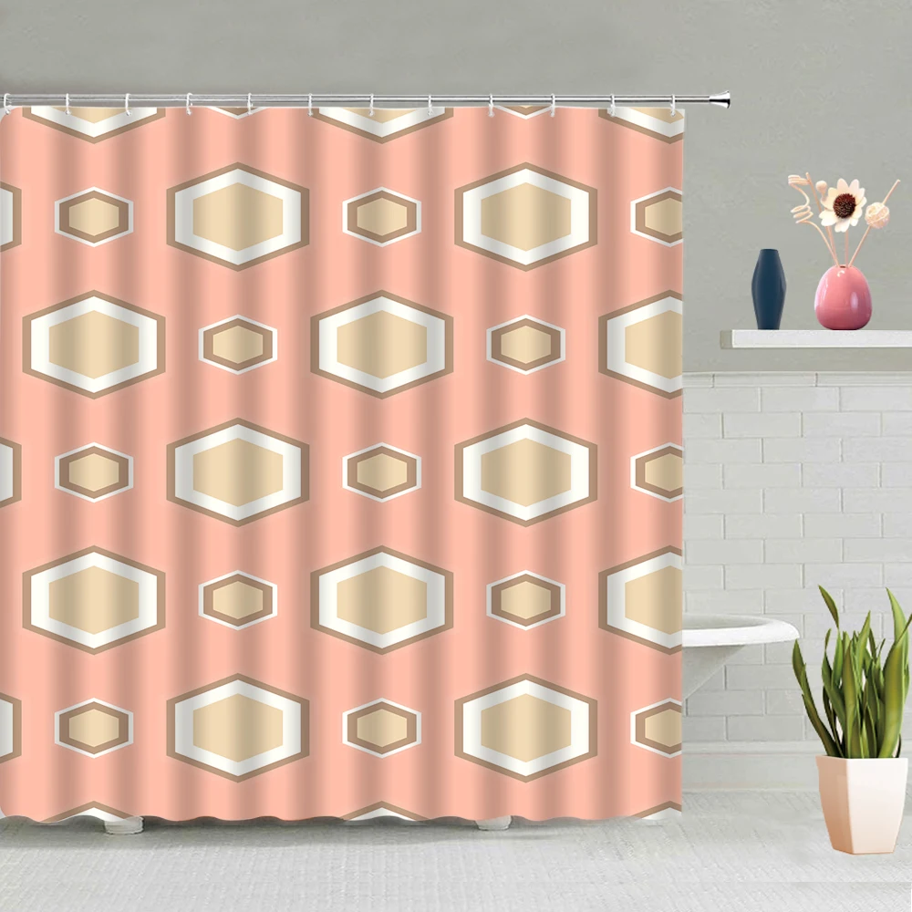 

Geometric Pattern Shower Curtain Girls Bedroom Decoration Modern Simpl Bathroom Curtains Washable Screen Hanging With Hooks