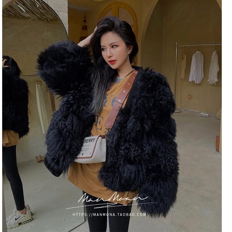 2020 New Fashion Design Real Leather Sheep Curl Fur Jacket Women Coat Winter Women's Curly Yarn Leather Fur Coat Streetwear