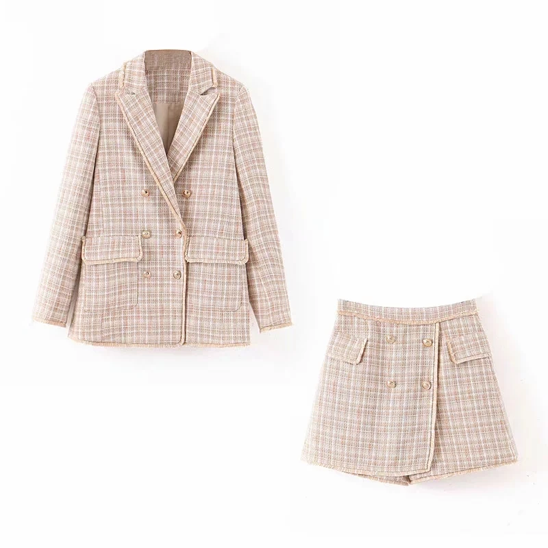 Женский твидовый костюм осенний комплект из двух предметов вязаный пиджак