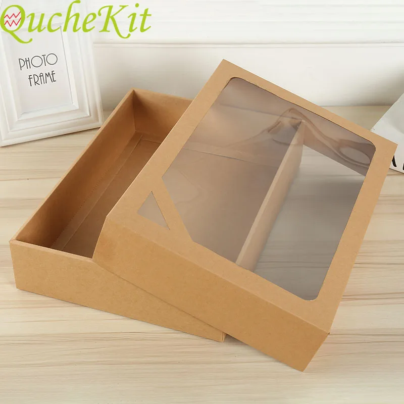 Kraft Paper Box Christmas Gift Packaging Gift Boxes Window Candy/Cake/Soap/Cookie/Cupcake Display Box For Baby Shower Wedding
