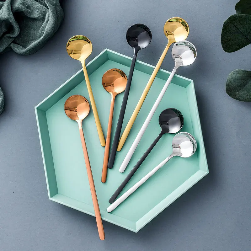 Детская ложка из нержавеющей стали 304 маленькая круглая для перемешивания кофе