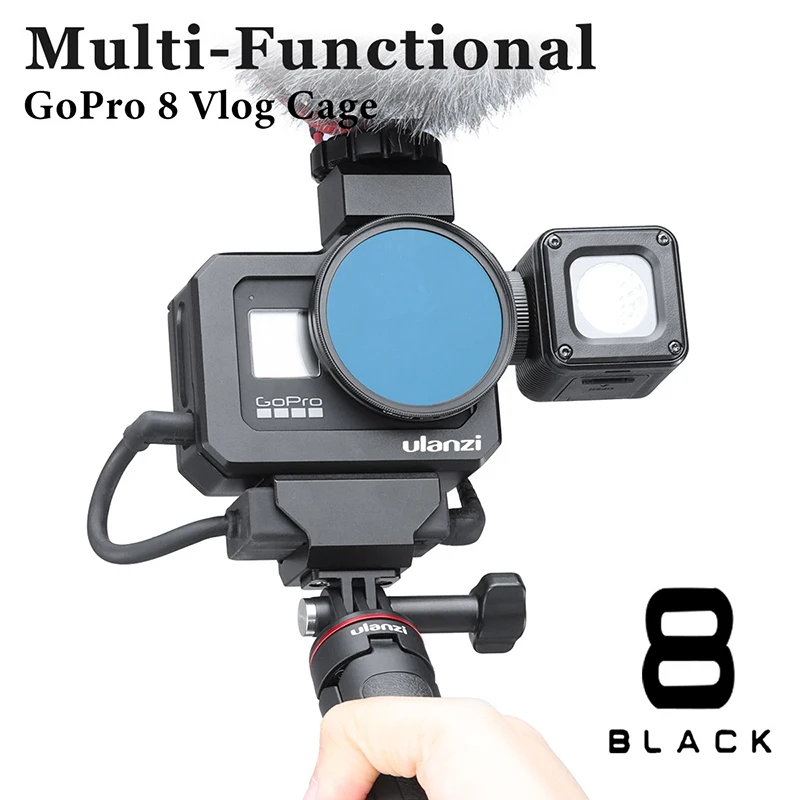 Металлическая клетка для камеры ULANZI Gopro Hero 8 черная Vlog двойной Холодный башмак