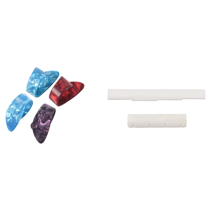 

4 Pieces Celluloid Guitar Thumb Picks with Acoustic Ukulele Nut and Saddle Set Bone