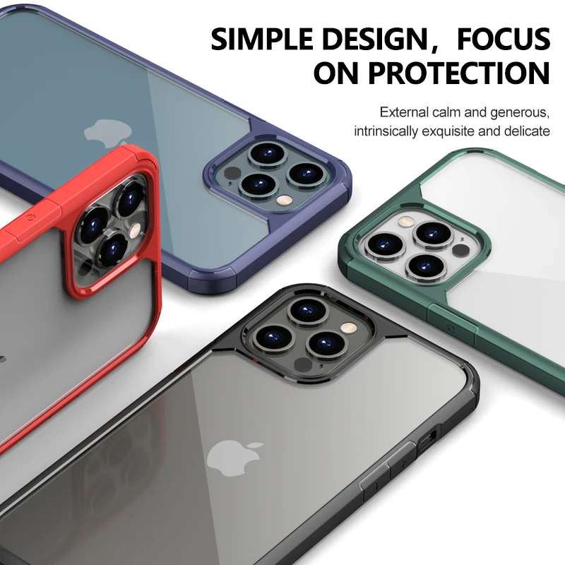 

Silicone + Acrylic Phone Case For iPhone 12 Pro Max Mini 7 8 Plus Transparent Shockproof Armor Case For iPhone 11 Pro XS Max XR