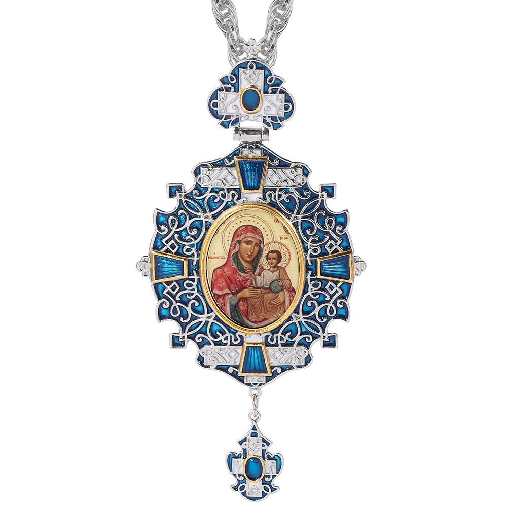 Orthodox Round Pectoral Jewelry Religious Icon Byzantine Crucifix Pendant Necklace Bishop Priest Episcopal for Men Long Necklace