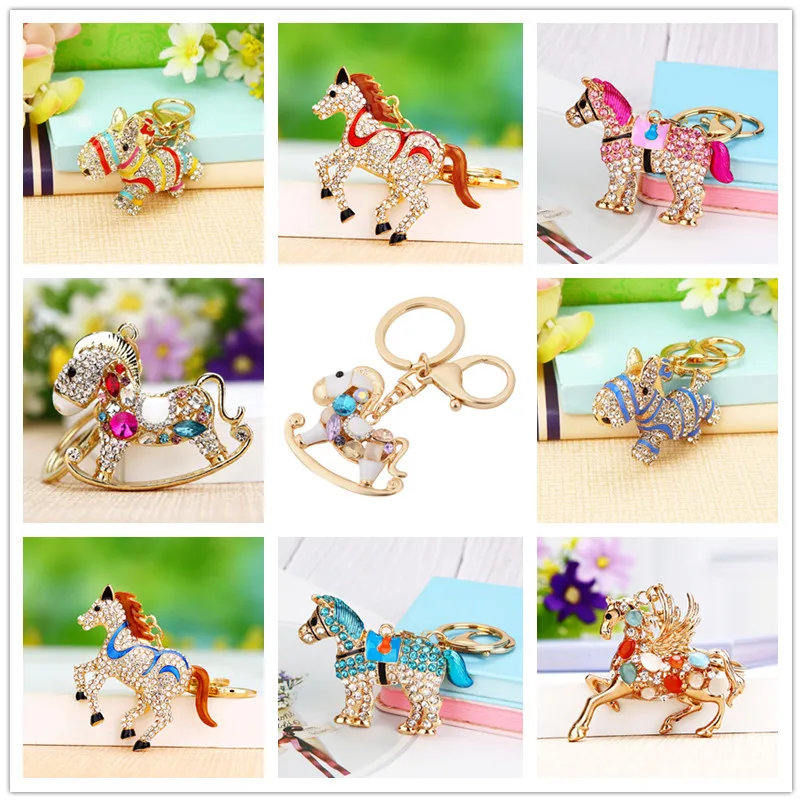 Уникальный металлический брелок Стразы с кристаллами в виде лошади подвеска для