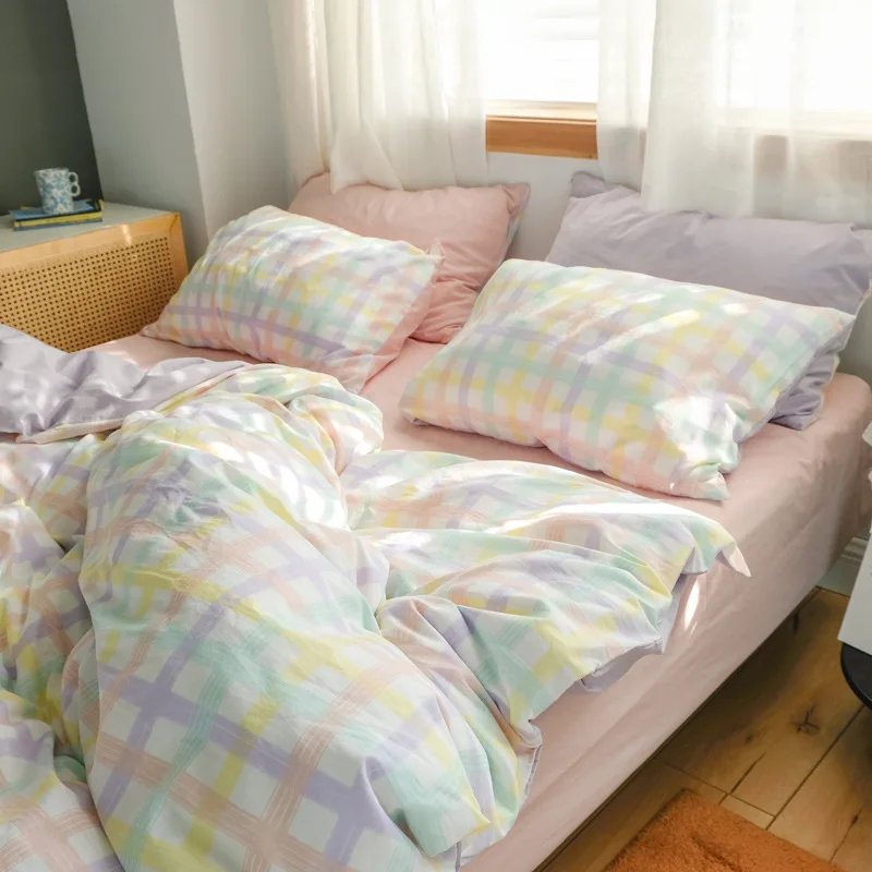 

4 шт., Комплект постельного белья в клетку