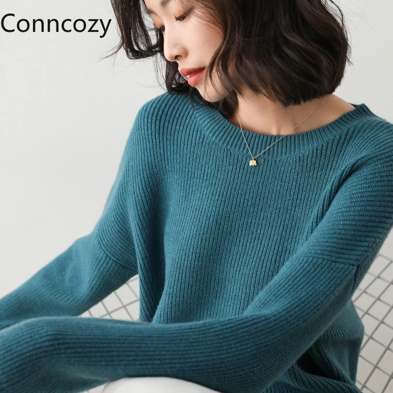 

Свободный зимний свитер с круглым вырезом, одежда, женские свитера, корейский Повседневный шерстяной вязаный свитер с открытыми плечами, пу...
