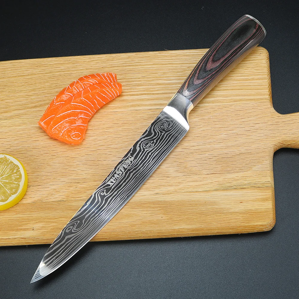Бытовой нож для овощей дамасский шеф повара из нержавеющей стали 7Cr17 с лазерным
