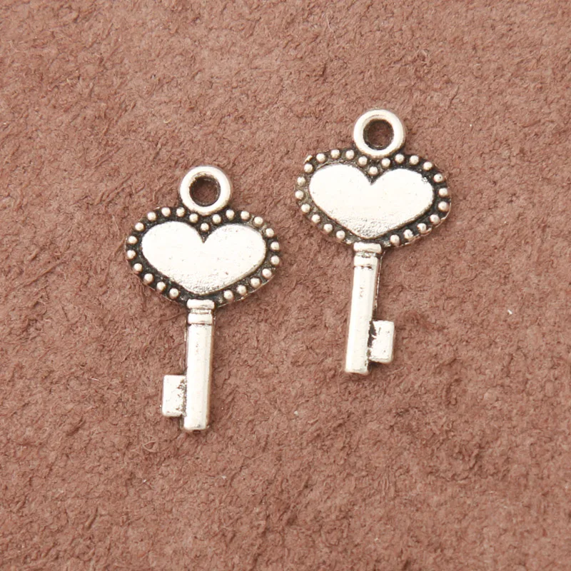 

RAINXTAR Antique Silver Color Love Heart Key Shape Alloy Charms Wholesale 10*17mm 200pcs AAC773