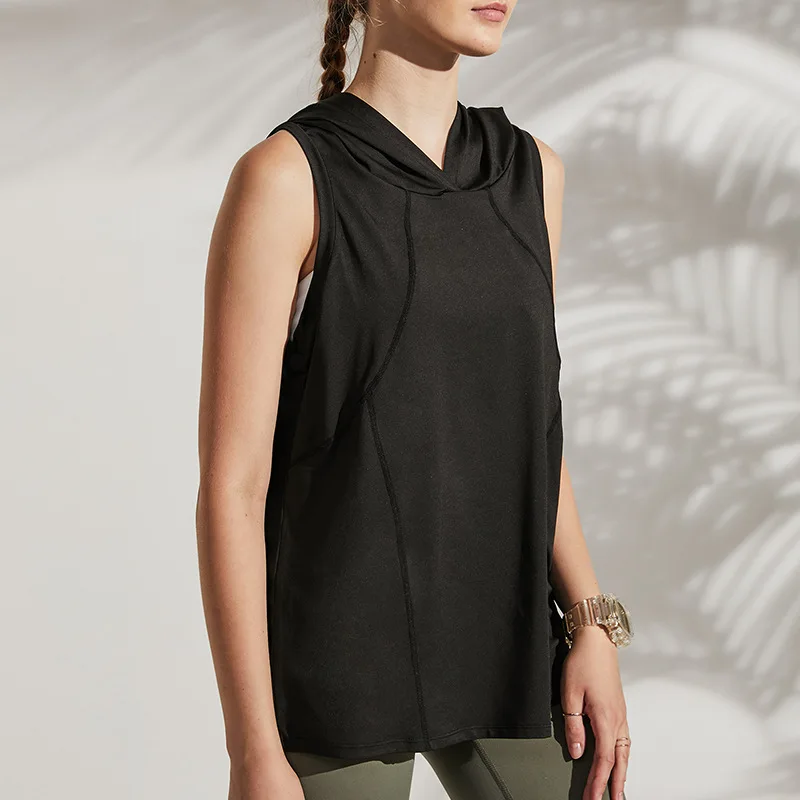 

2021 Summer New Sleeveless Hooded Sports Top Running Vests Gym Women Yoga Tank Top Loose Quick-Dry Women Yoga Shirt