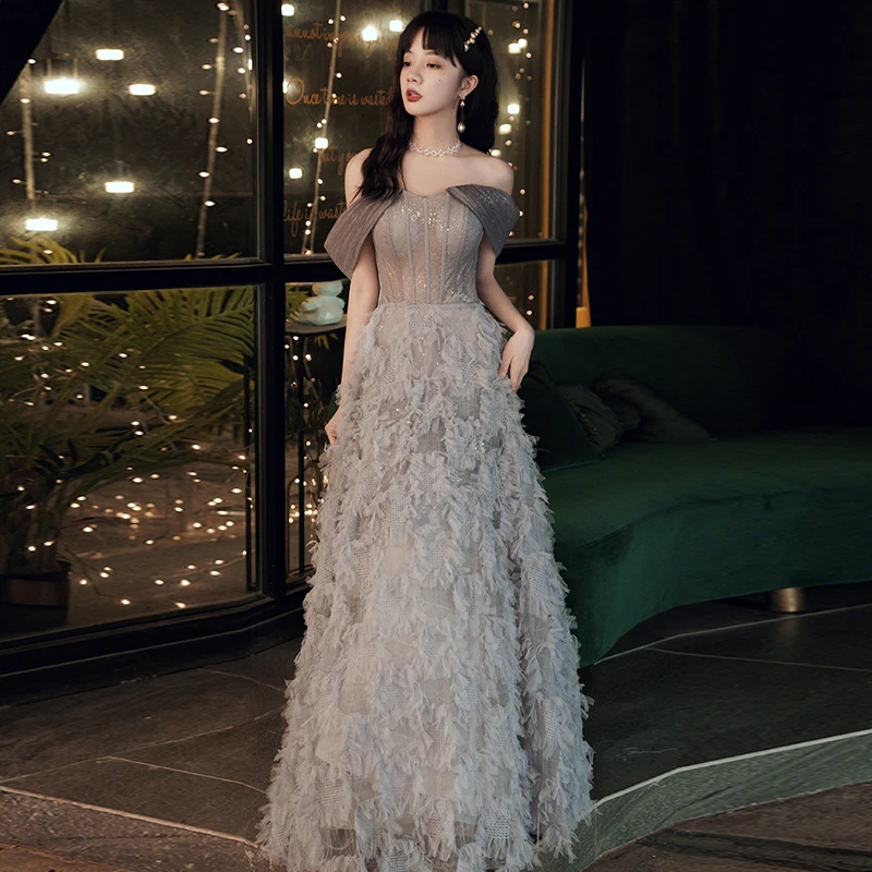 

Evening Dress Short Sleeves Sequins Boat Neck Simple Pleat Floor-Length Lace Up Elegant A-Line Woman Formal Party Gowns A1024