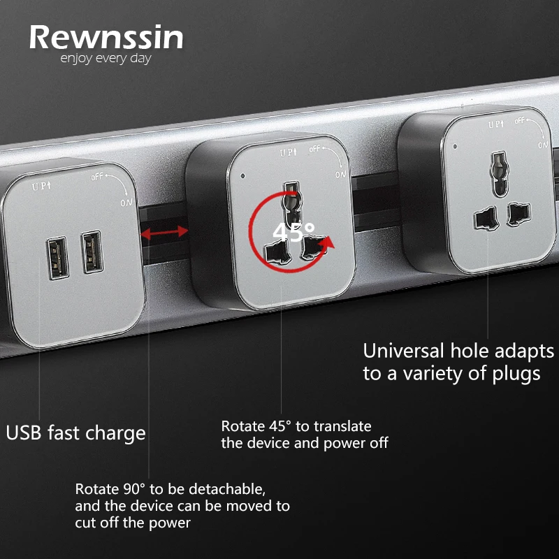 Move Rail Socket With Power Switch LED Indicator Multiple Module Combo Surface Mounted Outlet 250V Office Home Slide | Обустройство