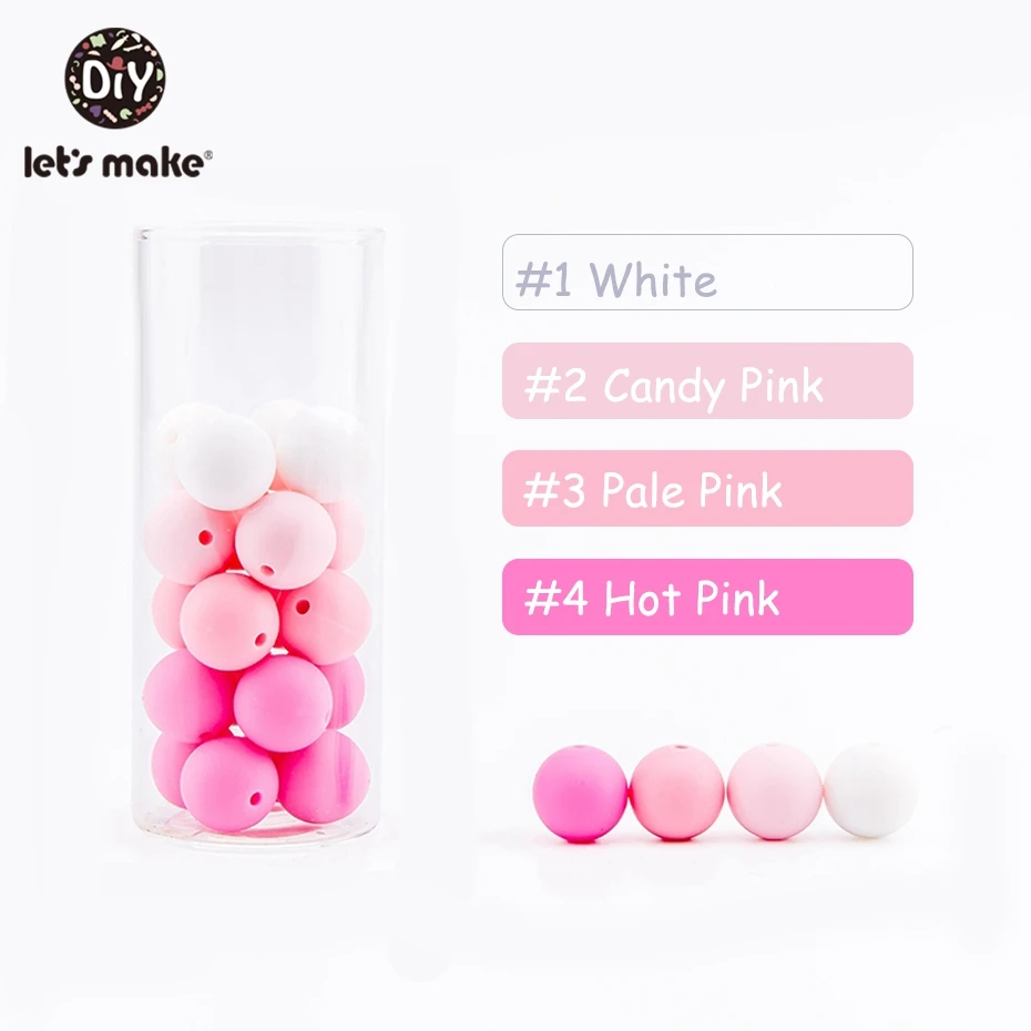 Pink Series Beads Детские цветные силиконовые круглые бусины 50 шт. Детские Прорезыватели 12 мм аксессуары силиконовые бусины кулон DIY Уход браслет бисер для детей - Цвет: Pink Series Beads