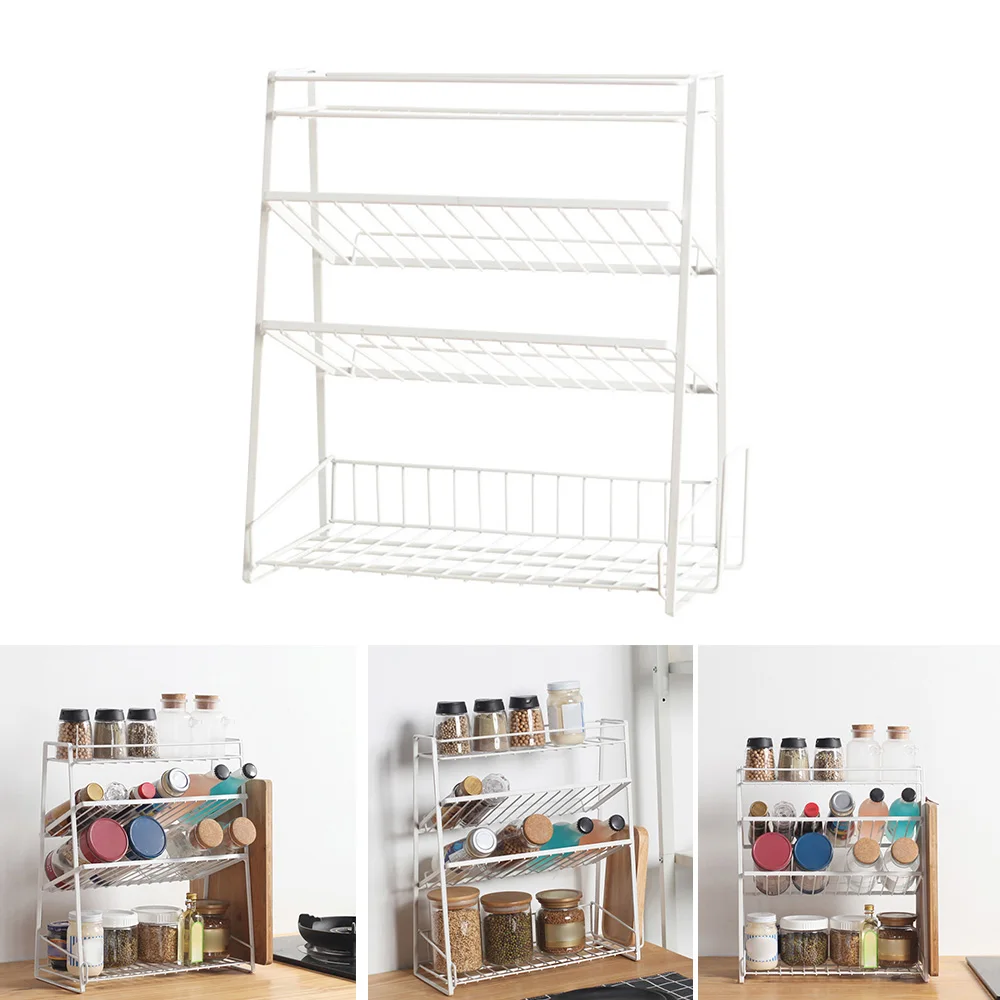 

Kitchen Seasoning Storage Rack 4-Layer Metal Cosmetic Toiletries Organizer Shelf Bathroom Desktop Cabinet Bracket Kitchen Tools
