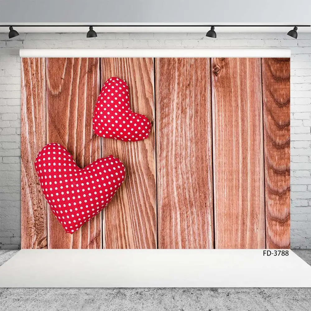 Фон для детской фотосъемки с изображением красного сердца деревянной доски Дня