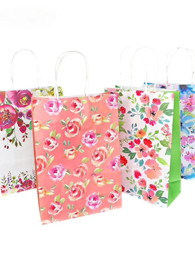 12 шт. бумажные пакеты с цветочным принтом|Подарочные сумки и упаковка| |